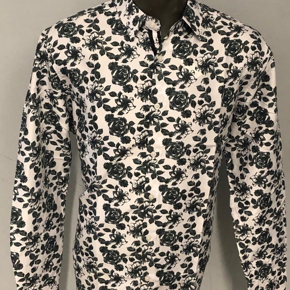 deniko Other - shirt button front white floral modern fit XL